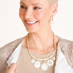 Chico's White And Hammered Gold Tone Coin Collar Necklace